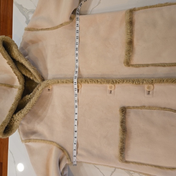 Faux Fur Shearling Hooded Coat Womens Size Large Brown Cream - Picture 12 of 15